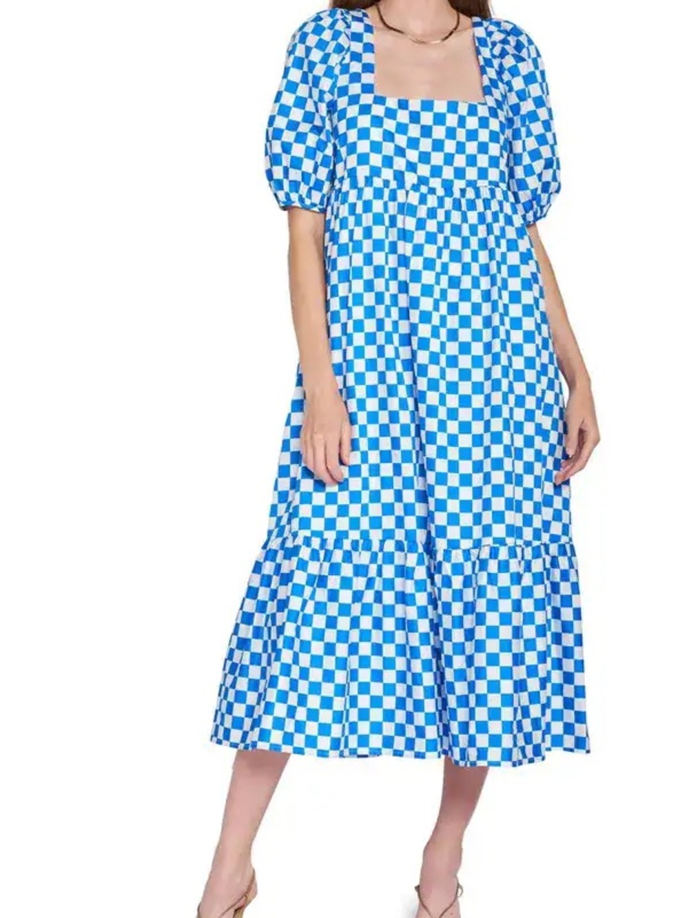 En Saison Printed Blue Checkered Dress